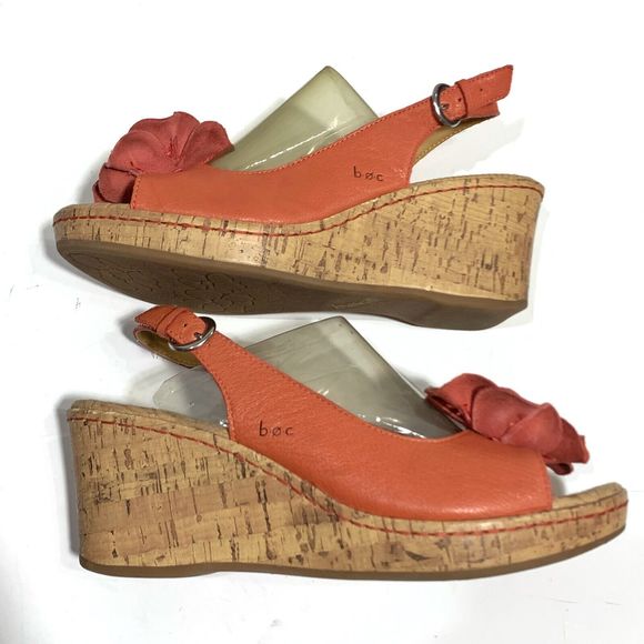 Born Concept Leather Coral Flower Wedged Sandals Size 10 Women’s - Picture 4 of 12